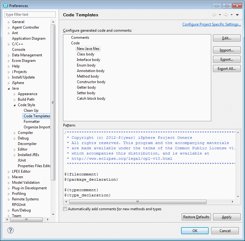 Set up the code formatter profile