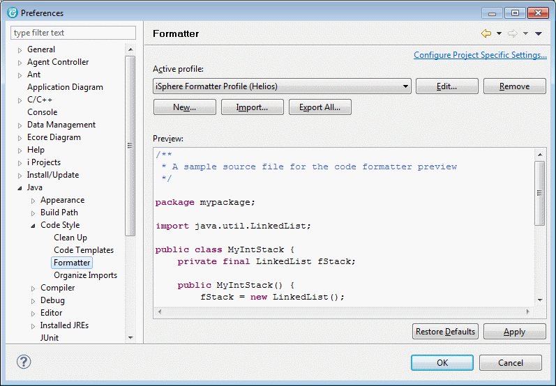 Set up the code formatter profile
