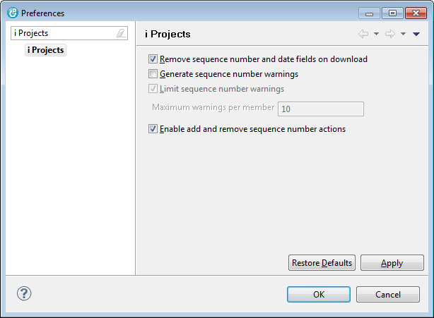 i Project preferences